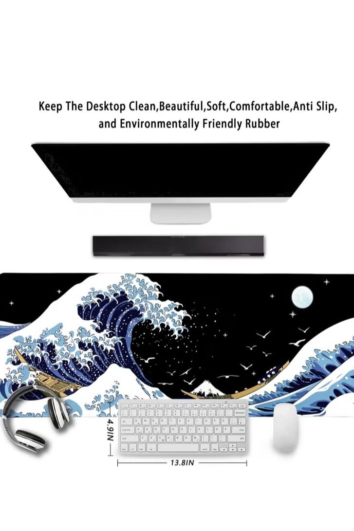 Large The Great Wave Off Kanagawa Desk Pad, 900x400x3mm Extended Gaming Mouse Pad, Non-Slip Waterproof Desk Mat for Office & Gaming - Image 3