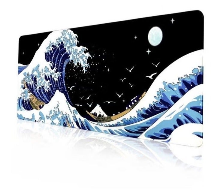Large The Great Wave Off Kanagawa Desk Pad, 900x400x3mm Extended Gaming Mouse Pad, Non-Slip Waterproof Desk Mat for Office & Gaming - Image 1
