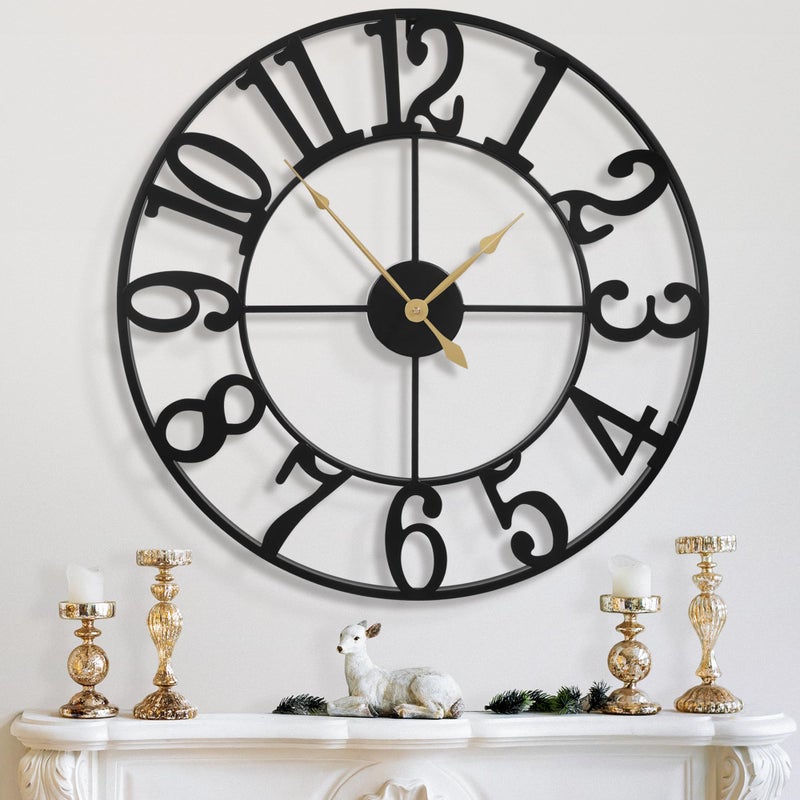LEIKE 31 Inch Extra Large Wall Clock Retro Decorative Oversized Silent Little Ticking Battery OperatedBlack Metal Arabic Numerals Wall Clocks for Living RoomOfficeEntrance Farmhouse Decor