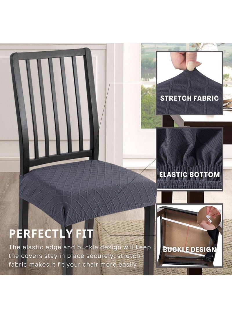 SearchI SearchI Waterproof Dining Chair Seat Covers Set of 4  Washable Stretch Seat Covers for Dining Chairs  Rear-Covered Dining Room Seat Cover Protector(Check Deep Grey)  - Image 3
