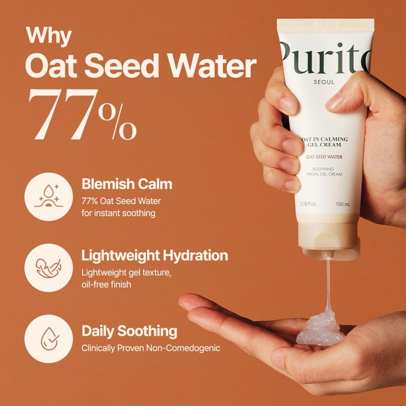 PURITO Oat Calming Gel Cream | Face Moisturizer for Blemish Calm & Lightweight Hydration | All skin types, sensitive and blemish-prone skin | Non-Comedogenic | Korean Skincare, 100mL, 3.38 fl.oz - Image 3