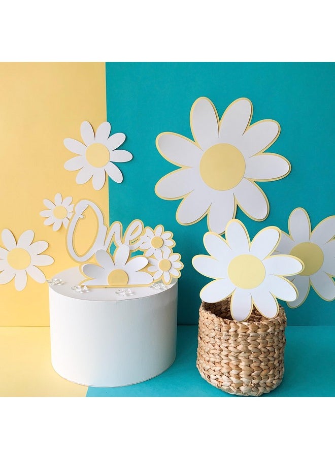 Pinfliers Pinfliers Bumblebee/Daisy Theme Birthday Decoration, Paper One Cake Topper & Cupcake Toppers for Girl, 1 1st Happy Birthday Cake Topper for Cake Decoration and 6 Cupcake Toppers, White and Yellow  - Image 3