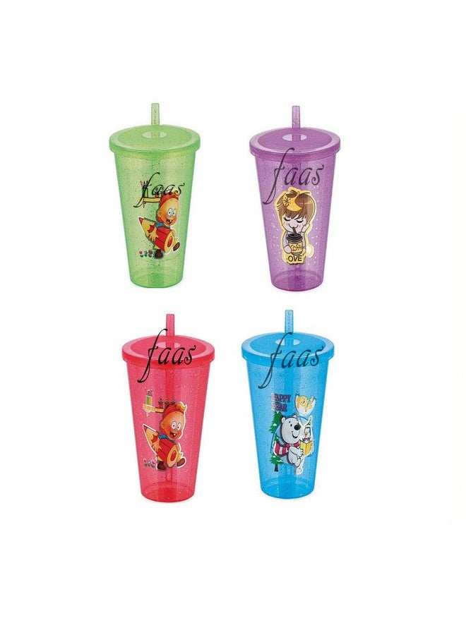faas BPA Free Sipper Glass with Straw and Lid for Kids Easy to sip The Water - Pack of 4 (Multicolour) - Image 1