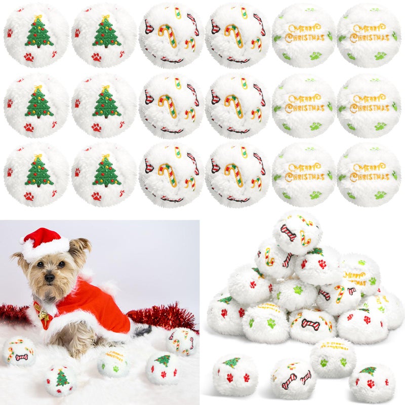 Syhood 60 Pcs Christmas Snowball Dog Toys Squeaky Christmas Snowball Fight Plush Toys for Xmas Indoor Outdoor Santa Elk for Small Middle Pet Chew Pets GiftsDog Paw - Image 2