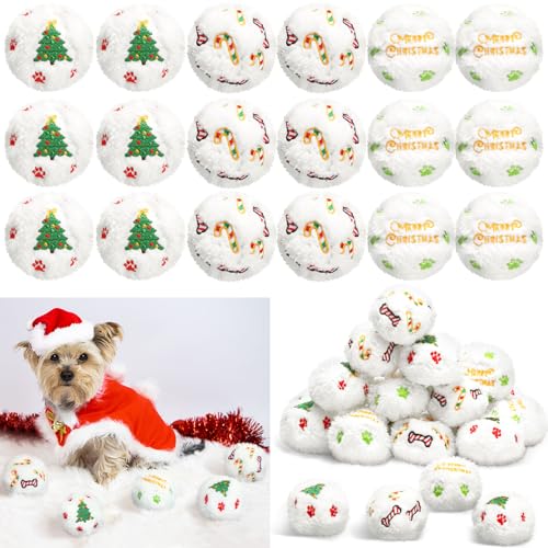 Syhood 60 Pcs Christmas Snowball Dog Toys Squeaky Christmas Snowball Fight Plush Toys for Xmas Indoor Outdoor Santa Elk for Small Middle Pet Chew Pets GiftsDog Paw - Image 1