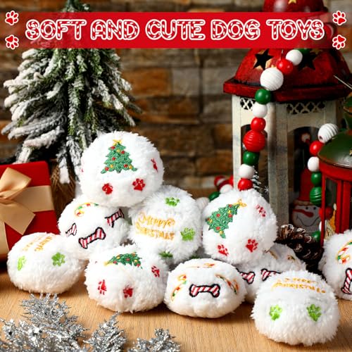 Syhood 60 Pcs Christmas Snowball Dog Toys Squeaky Christmas Snowball Fight Plush Toys for Xmas Indoor Outdoor Santa Elk for Small Middle Pet Chew Pets GiftsDog Paw - Image 3