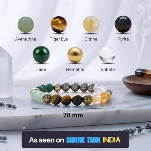 Japam Dhanlabh Band with Pyrite, Tiger Eye, Citrine, Aventurine, Sphatik & Jade Beads | Money Magnet Bracelet for Men & Women | Certificate of Authenticity - Image 5