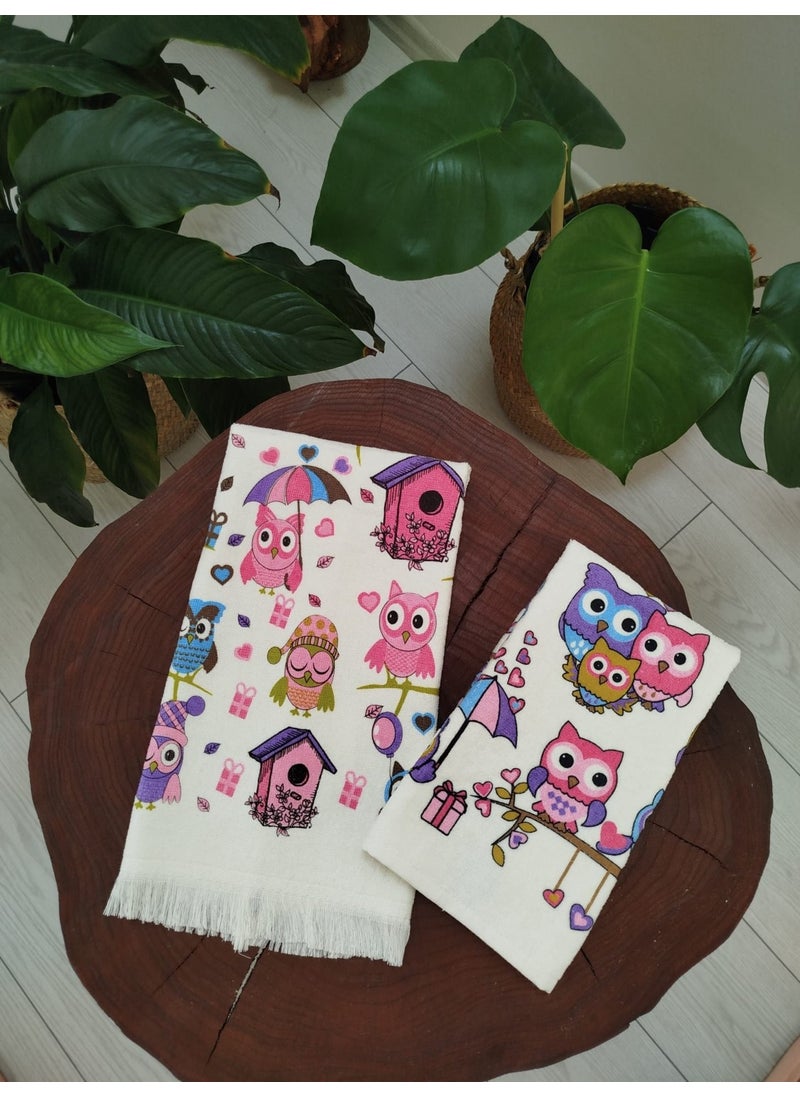 Cnr Garden 2-Piece Cotton Printed Towel Set 30X50-40X60 cm Hand Face Kitchen Towel Soft Patterned Water Absorbent Set  - Image 1