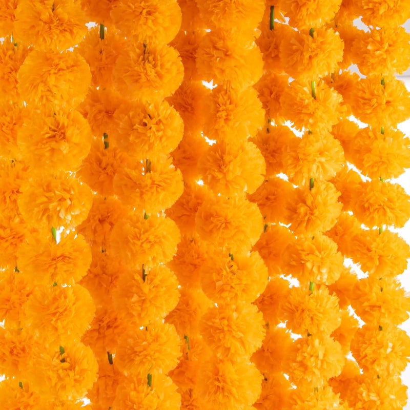 Rainflow 5PCS 5 Feet Marigold Garland for Decoration - Marigold Flowers Garlands for Indian Diwali Day of The Dead Decorations, Indian Weddings (Orange) - Image 1