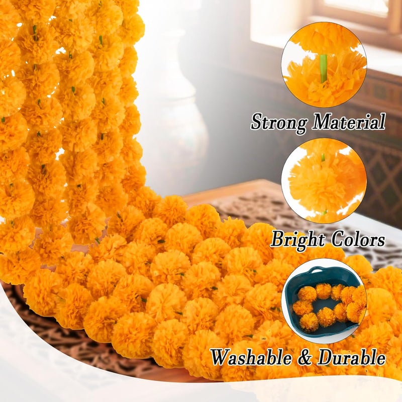 Rainflow 5PCS 5 Feet Marigold Garland for Decoration - Marigold Flowers Garlands for Indian Diwali Day of The Dead Decorations, Indian Weddings (Orange) - Image 3