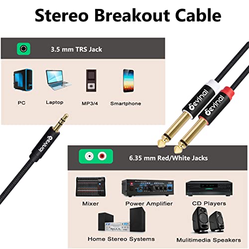 Devinal 3.5mm TRS to Dual 1/4"(6.35mm) TS Y-Cable, 1/8" to Two 6.35mm Mono Stereo Splitter Cord, Compatible for Computer Sound Cards, CD Players, Multimedia Speakers and Home Stereo Systems 3FT - Image 3
