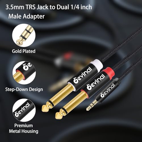 Devinal 3.5mm TRS to Dual 1/4"(6.35mm) TS Y-Cable, 1/8" to Two 6.35mm Mono Stereo Splitter Cord, Compatible for Computer Sound Cards, CD Players, Multimedia Speakers and Home Stereo Systems 3FT - Image 2