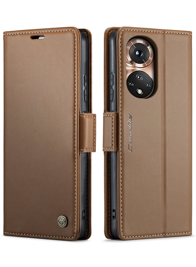 CaseMe Phone Case Luxury PU Leather Design Anti Fingerprint 023 Flip Cover Card Slot Holder Cover For Honor 50 (Brown) - Image 1