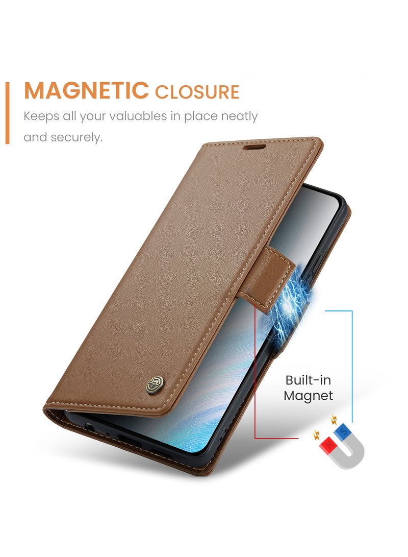 CaseMe Phone Case Luxury PU Leather Design Anti Fingerprint 023 Flip Cover Card Slot Holder Cover For Honor 50 (Brown) - Image 2