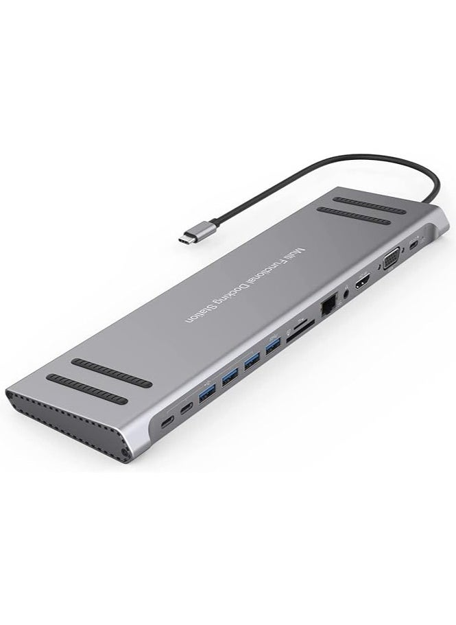 onten - ONTEN Dock Station, 13 in 1 USB C Docking Station ,USB C Network Hub with HDMI VGA PD(3.0),4*USB 2*USB C，10/100M Gigabit. Laptop Stand for MacBook iPad Surface pro and More Windows Laptop - Image 1