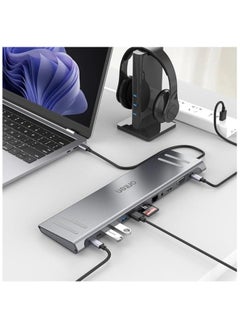onten ONTEN Dock Station, 13 in 1 USB C Docking Station ,USB C Network Hub with HDMI VGA PD(3.0),4*USB 2*USB C，10/100M Gigabit. Laptop Stand for MacBook iPad Surface pro and More Windows Laptop  - Image 2