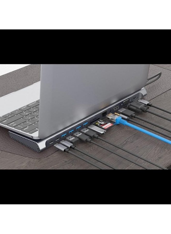onten - ONTEN Dock Station, 13 in 1 USB C Docking Station ,USB C Network Hub with HDMI VGA PD(3.0),4*USB 2*USB C，10/100M Gigabit. Laptop Stand for MacBook iPad Surface pro and More Windows Laptop - Image 1