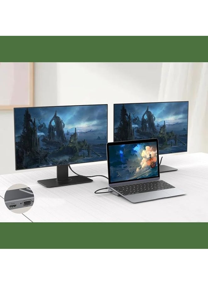 onten - ONTEN Dock Station, 13 in 1 USB C Docking Station ,USB C Network Hub with HDMI VGA PD(3.0),4*USB 2*USB C，10/100M Gigabit. Laptop Stand for MacBook iPad Surface pro and More Windows Laptop - Image 1