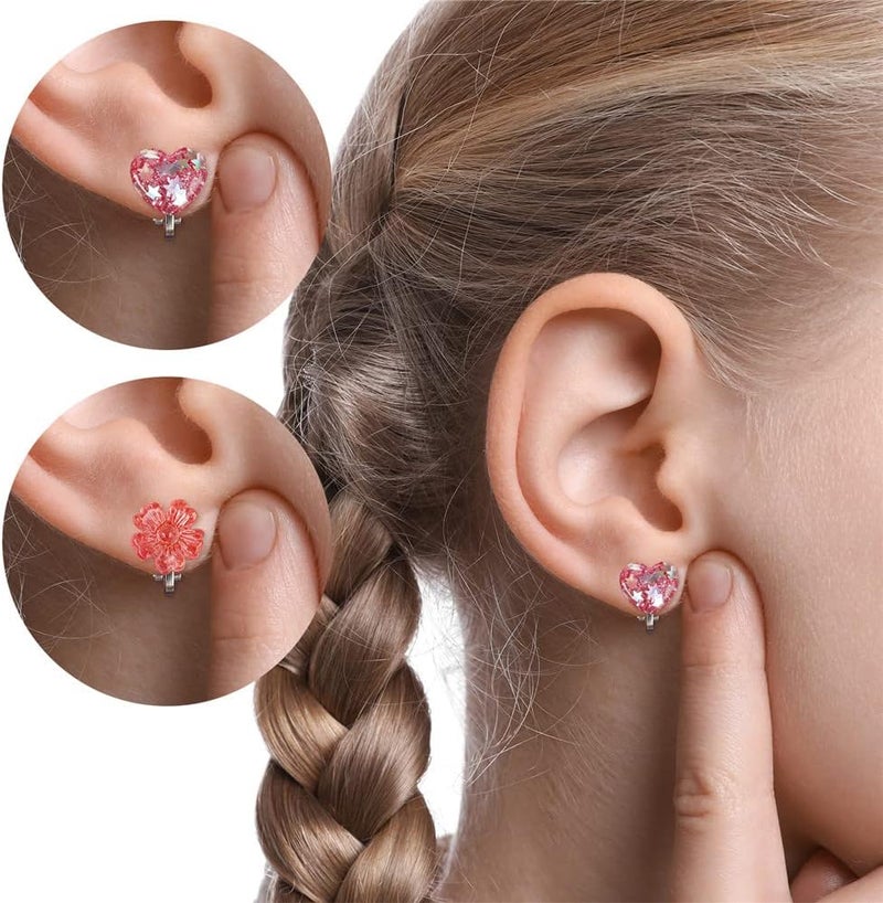 Wingchold 6Pairs Crystal Unicorn Clip On Earrings for Little Girls, Rainbow Clip-on Jewelry Butterfly Earrings Toddler Girls Dress Up Jewelry - Image 5