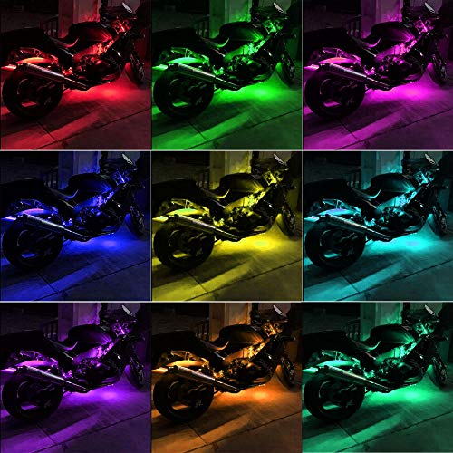 NBWDY 6Pcs Motorcycle Led Light Kits Strips Wireless RF Remote Control Waterproof RGB Multi-Color Neon Accent Glow Ground Effect Atmosphere Underglow Lights for Motocycle Golf Cart ATV - Image 2