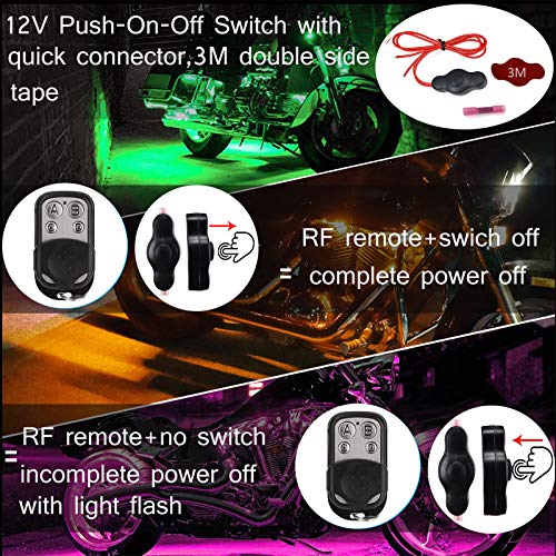 NBWDY 6Pcs Motorcycle Led Light Kits Strips Wireless RF Remote Control Waterproof RGB Multi-Color Neon Accent Glow Ground Effect Atmosphere Underglow Lights for Motocycle Golf Cart ATV - Image 4