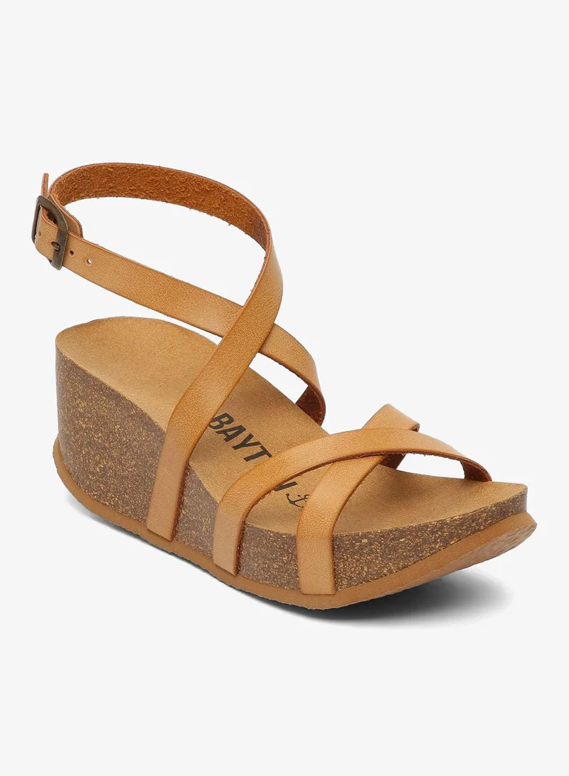 بيتون صندل نمط سيور بكعب ويدج وكعب متوسط