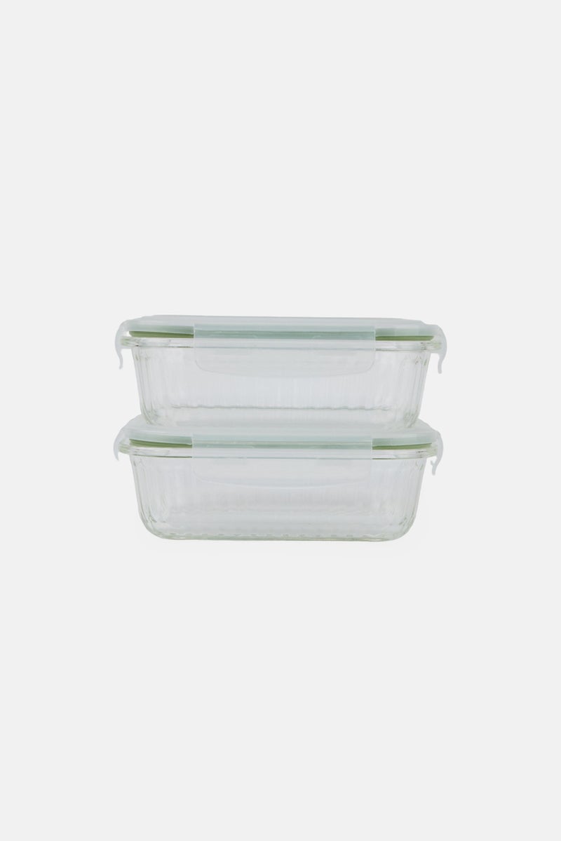 Farberware 2 Pcs Embossed Glass Containers With Silicone Seal Locking Lid, Sage - Image 1