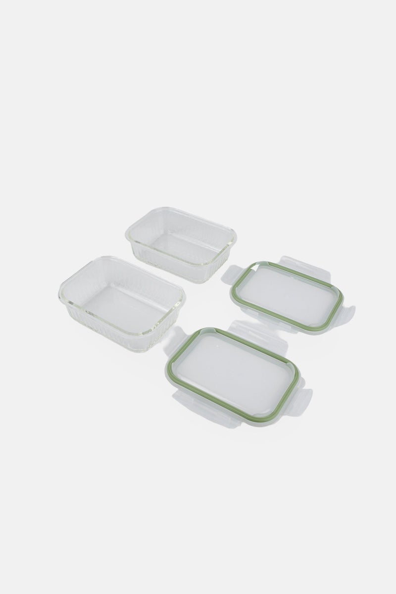 Farberware 2 Pcs Embossed Glass Containers With Silicone Seal Locking Lid, Sage - Image 2