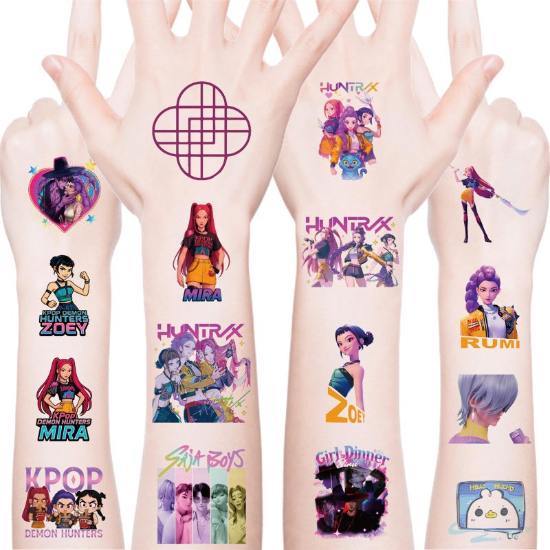 PWSTY 20pcs Sheets Demon Movie Hunters Temporary Tattoos for Kids, Cartoon Movie Birthday Party Favors Gifts for Girl Boys Home Activity Class Prizes Carnival Christmas Rewards (d) - Image 1