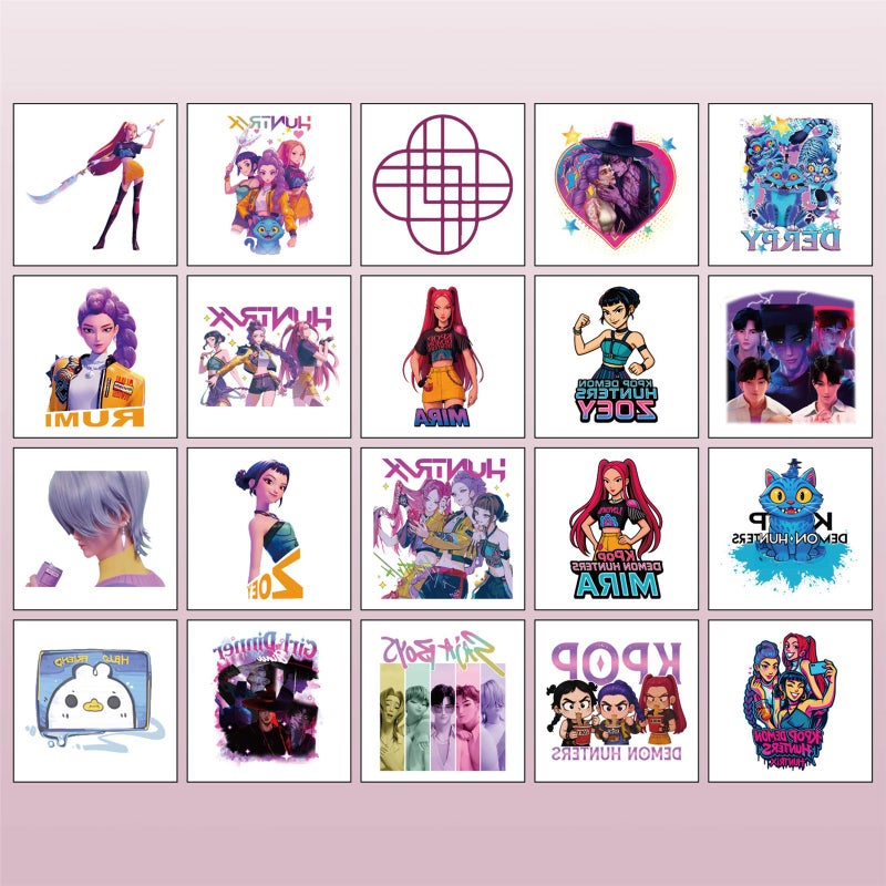 PWSTY 20pcs Sheets Demon Movie Hunters Temporary Tattoos for Kids, Cartoon Movie Birthday Party Favors Gifts for Girl Boys Home Activity Class Prizes Carnival Christmas Rewards (d) - Image 3