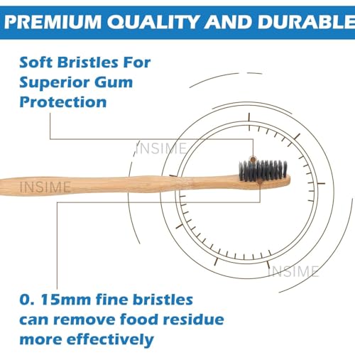 INSIME Bamboo toothbrush set for teeth | Organic Natural wooden toothbrush for adults | Charcoal Bamboo brush wood toothbrush for men & women | Eco friendly Non plastic Wooden tooth brush for Adults - Image 3