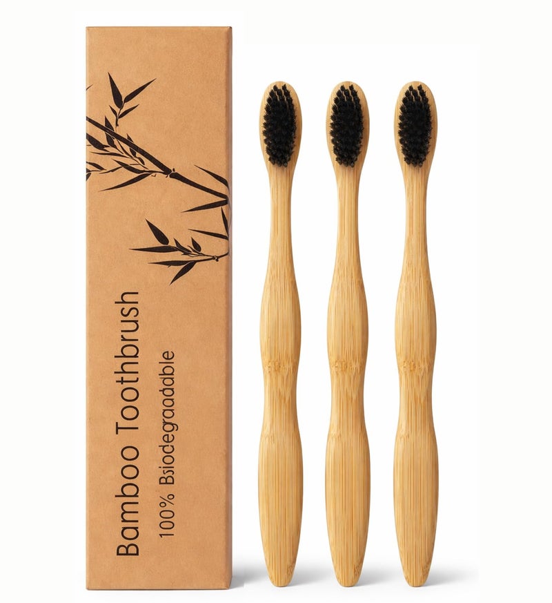INSIME Bamboo toothbrush set for teeth | Organic Natural wooden toothbrush for adults | Charcoal Bamboo brush wood toothbrush for men & women | Eco friendly Non plastic Wooden tooth brush for Adults - Image 1