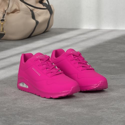 SKECHERS حذاء سنيكرز سكيشرز للنساء أونو-نايت شيدز مع رغوة الذاكرة المبردة، نعل وسطى سكيش-إير، الجزء العلوي من دورابوك، وردي ساخن، 10 عريض - Image 2