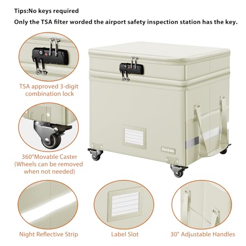 DocSafe Fireproof Document Box with Lock,2-Layer File Box with Wheels,Collapsible File Storage Organizer with Pockets,Large Portable Office Filing Cabinet for Hanging Folders,Beige,16''x13.8''x12.2'' - Image 5