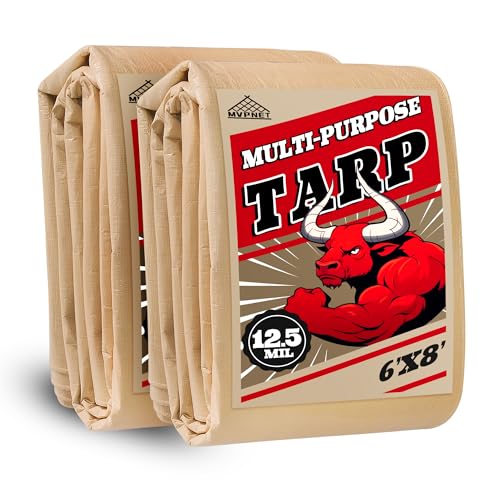 MVPNET Tarp 6x8(2pack) Heavy Duty Waterproof Beige Tarp 12.5mil,Durable,Multipurpose, Weather Resistant,Uv Resistant,Tear Resistant,Can Be Used for Outdoor Furniture,Cars,Ships,Roofs-by MVPNET - Image 1