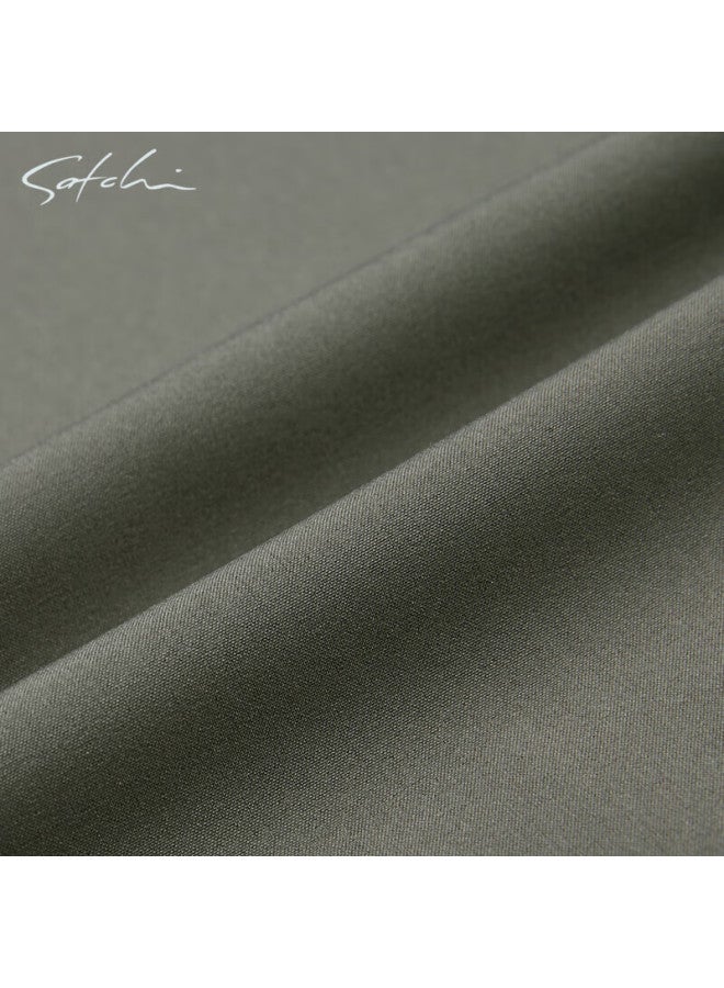Satchi Men's Business Short Sleeve Shirt With Turn-down Collar, Solid Color Cardigan, Comfortable And Breathable, Non-pilling, Thin Spring And Summer Style - Gray Green 40 - Image 5