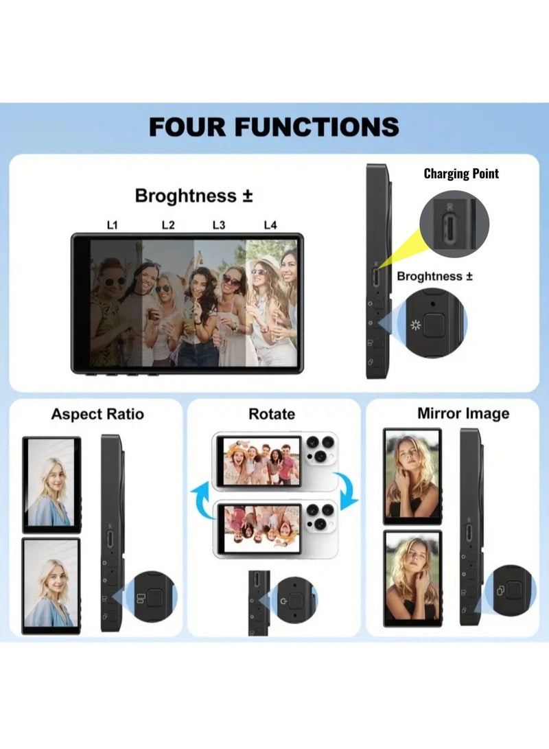  أورا سيليكت شاشة مراقبة سيلفي مدونة الهاتف | شاشة سيلفي مغناطيسية | شاشة سيلفي مرآة | شاشة سيلفي مرآة | شاشة مراقبة خلفية للكاميرا متوافقة مع هاتف آيفون وأندرويد | اتصال لاسلكي/ ريموت بلوتوث لتيكتوك، إنستجرام، يوتيوب بزمن انتقال منخفض - Image 4