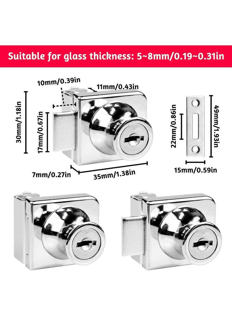 Y&D - Glass Cabinet Lock 2Set Single Swing Showcase Door with 4Keys Display Replacement Locks for 5-8mm Separate Key Without Drilling Museum Office (Zinc Alloy) - Image 1