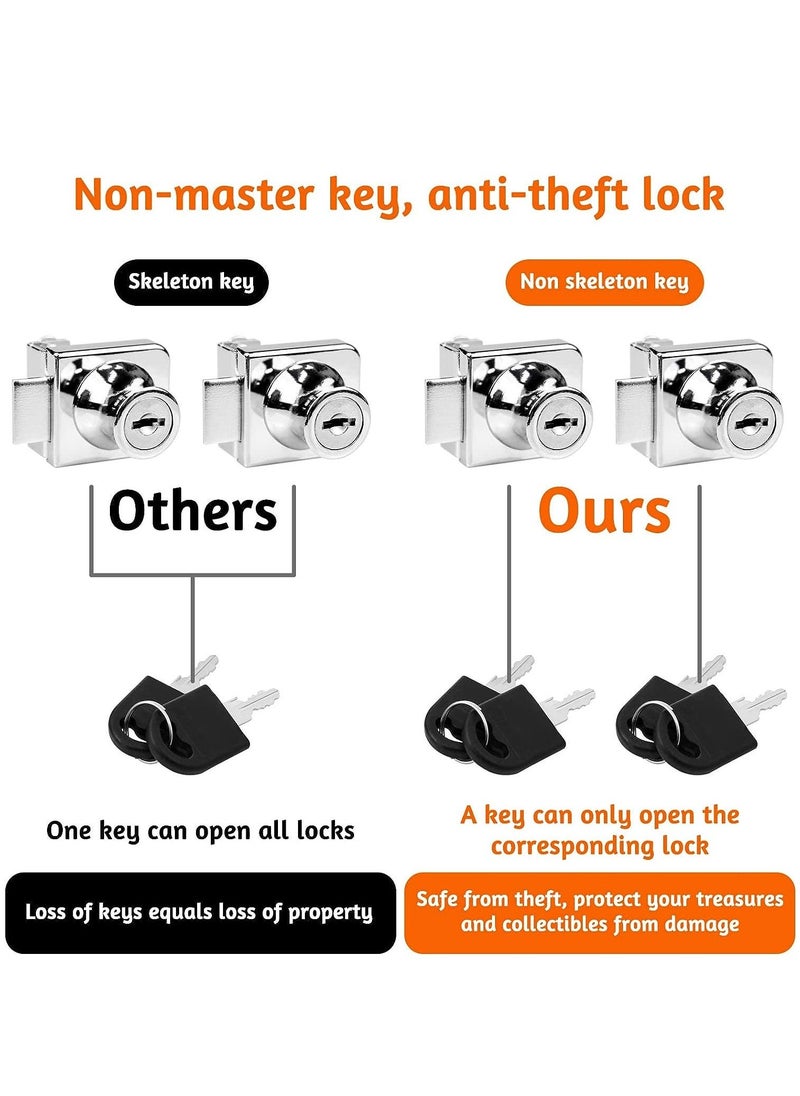 Y&D - Glass Cabinet Lock 2Set Single Swing Showcase Door with 4Keys Display Replacement Locks for 5-8mm Separate Key Without Drilling Museum Office (Zinc Alloy) - Image 1