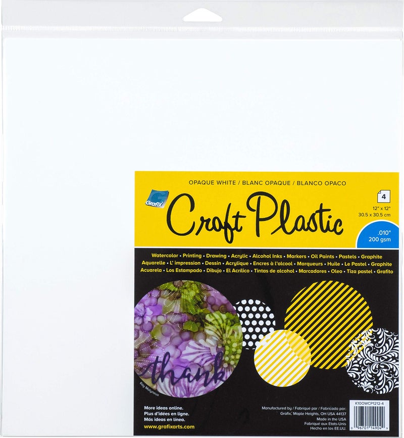 Grafix Craft Plastic Sheets 12"X12" 4/Pkg-Opaque White .010, Multi - Image 1