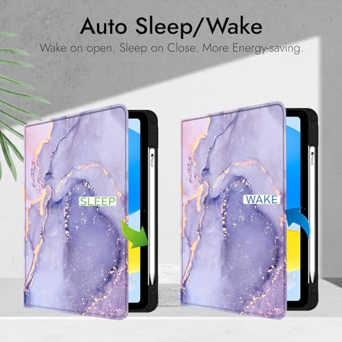 Robustrion Cover Case for iPad 11th Generation (A16) / 10th Generation Cover, Folio Cover Case with [Pencil Holder] [Auto Sleep Wake] for iPad 10th Gen 10.9 inch / 11th Gen 11 inch - Marble Lilac - Image 3