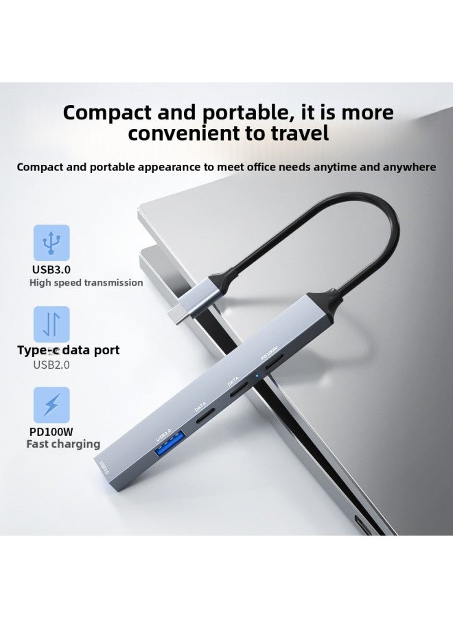 TYPE-C Five-in-one Multi-function Splitter PD Aluminum Alloy Expansion Dock U Disk Transmission Computer Mobile Phone Hub-Number Of Interfaces:Five-in-one USB * 2 + Type-c Data Port * 2 + PD Fast Charge