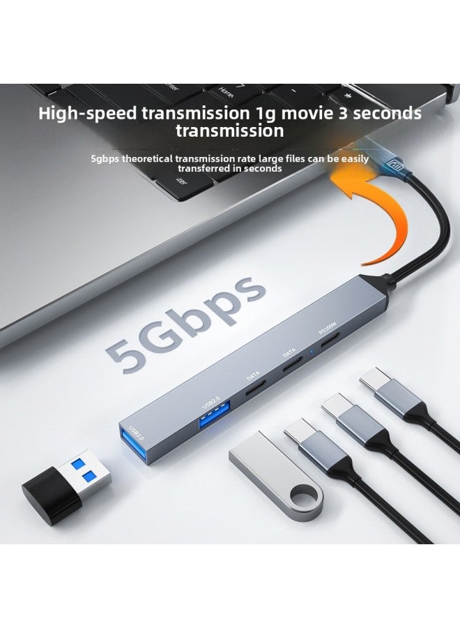 TYPE-C Five-in-one Multi-function Splitter PD Aluminum Alloy Expansion Dock U Disk Transmission Computer Mobile Phone Hub-Number Of Interfaces:Five-in-one USB * 2 + Type-c Data Port * 2 + PD Fast Charge
