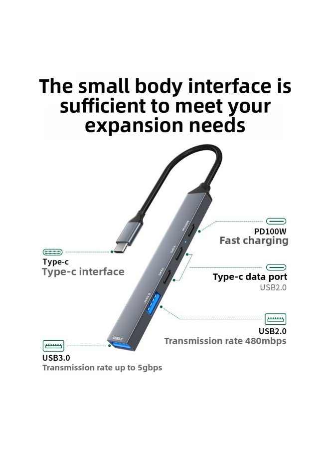 TYPE-C Five-in-one Multi-function Splitter PD Aluminum Alloy Expansion Dock U Disk Transmission Computer Mobile Phone Hub-Number Of Interfaces:Five-in-one USB * 2 + Type-c Data Port * 2 + PD Fast Charge