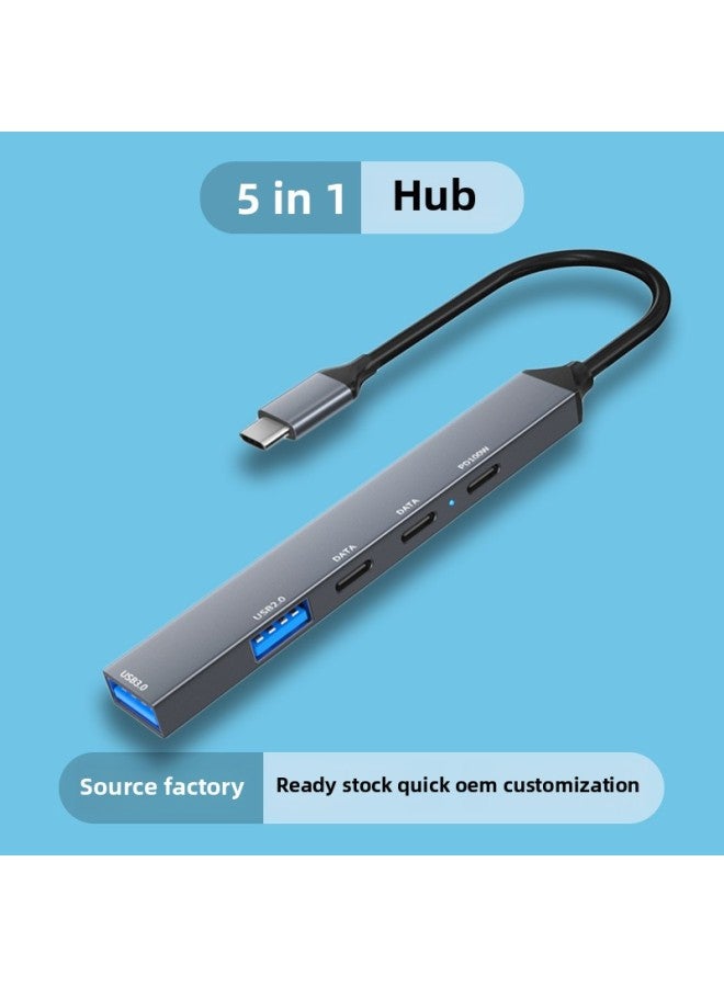 TYPE-C Five-in-one Multi-function Splitter PD Aluminum Alloy Expansion Dock U Disk Transmission Computer Mobile Phone Hub-Number Of Interfaces:Five-in-one USB * 2 + Type-c Data Port * 2 + PD Fast Charge