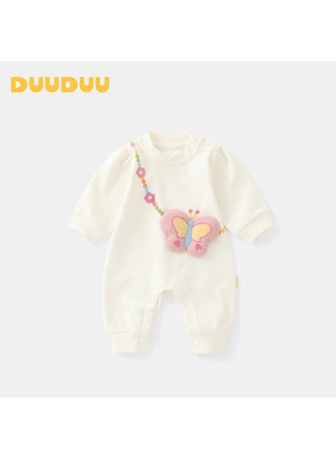 Duuduu Baby Girl Romper Newborn Cute Long Sleeve Jumpsuit Spring Autumn Outing Apricot 66cm - Image 1