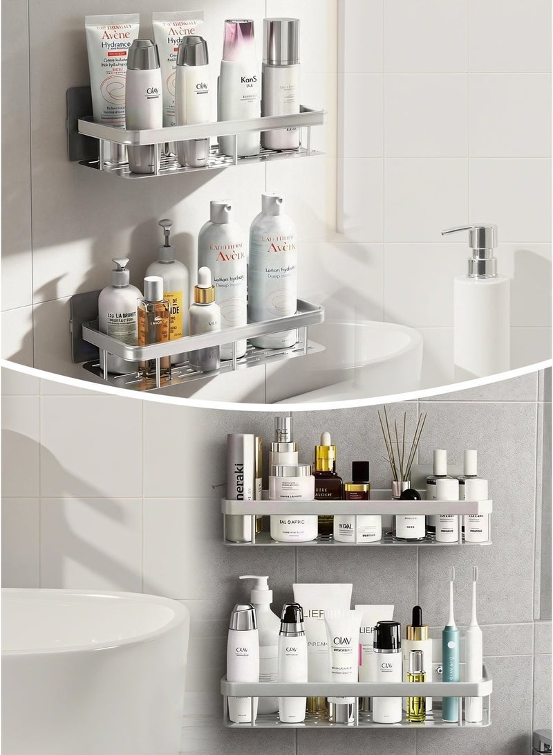 WinHolder Shower Caddy Shelf【Thickened Upgraded Version】, Adhesive Silver Bathroom Shower Rack, No Drilling Wall Mounted Shower Organizer, Rustproof Basket for Bathroom, Toilet, Kitchen (2 Pack) - Image 4