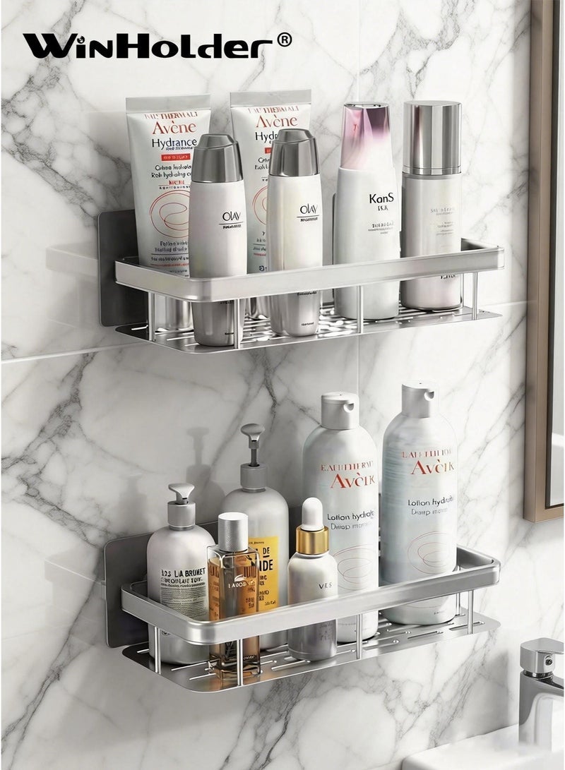 WinHolder Shower Caddy Shelf【Thickened Upgraded Version】, Adhesive Silver Bathroom Shower Rack, No Drilling Wall Mounted Shower Organizer, Rustproof Basket for Bathroom, Toilet, Kitchen (2 Pack) - Image 1