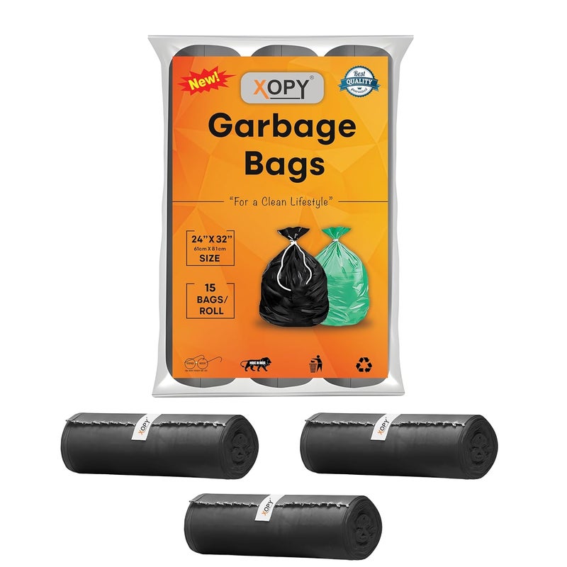 XOPY XOPY Premium EcoFriendly Garbage Bag 24 X 32 Inches Large Size Dustbin Bag Pack of 3 Rolls45 Trash Bags Black Colour Waste Bag For Everyday Use Bin Bag For Dry Wet Waste Pouch Packing  - Image 1