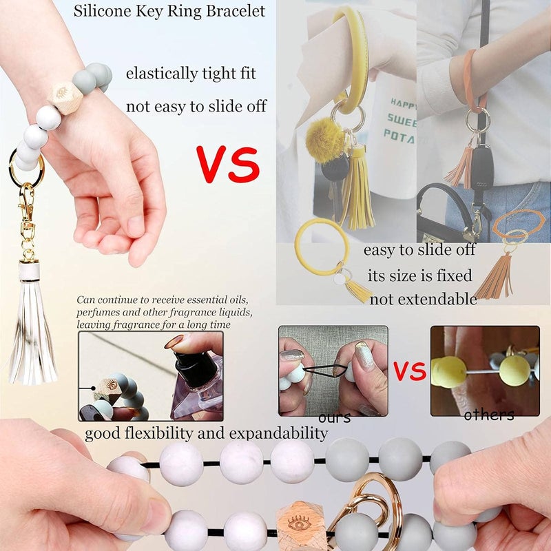 BIHRTC Key Ring Bracelet Car Keychain Holder Wristlet Silicone Women Beaded Bangle Chains - Image 4